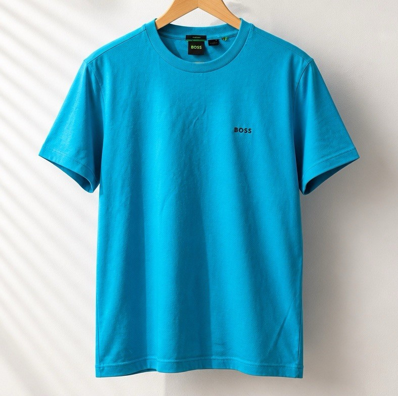 BOSS Men's Blue Crew Neck Short Sleeve Jersey Logo Stretch T-Shirt Size S