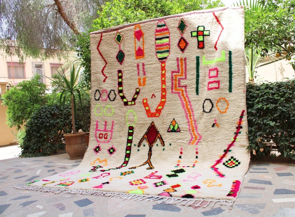 Moroccan Berber Beni Ourain Wool Rug Color Multicolor Handmade Area Carpet Rug