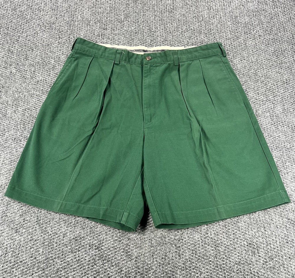 Vintage Polo Ralph Lauren Shorts Mens 38 Green Chino Double Pleated Front Preppy