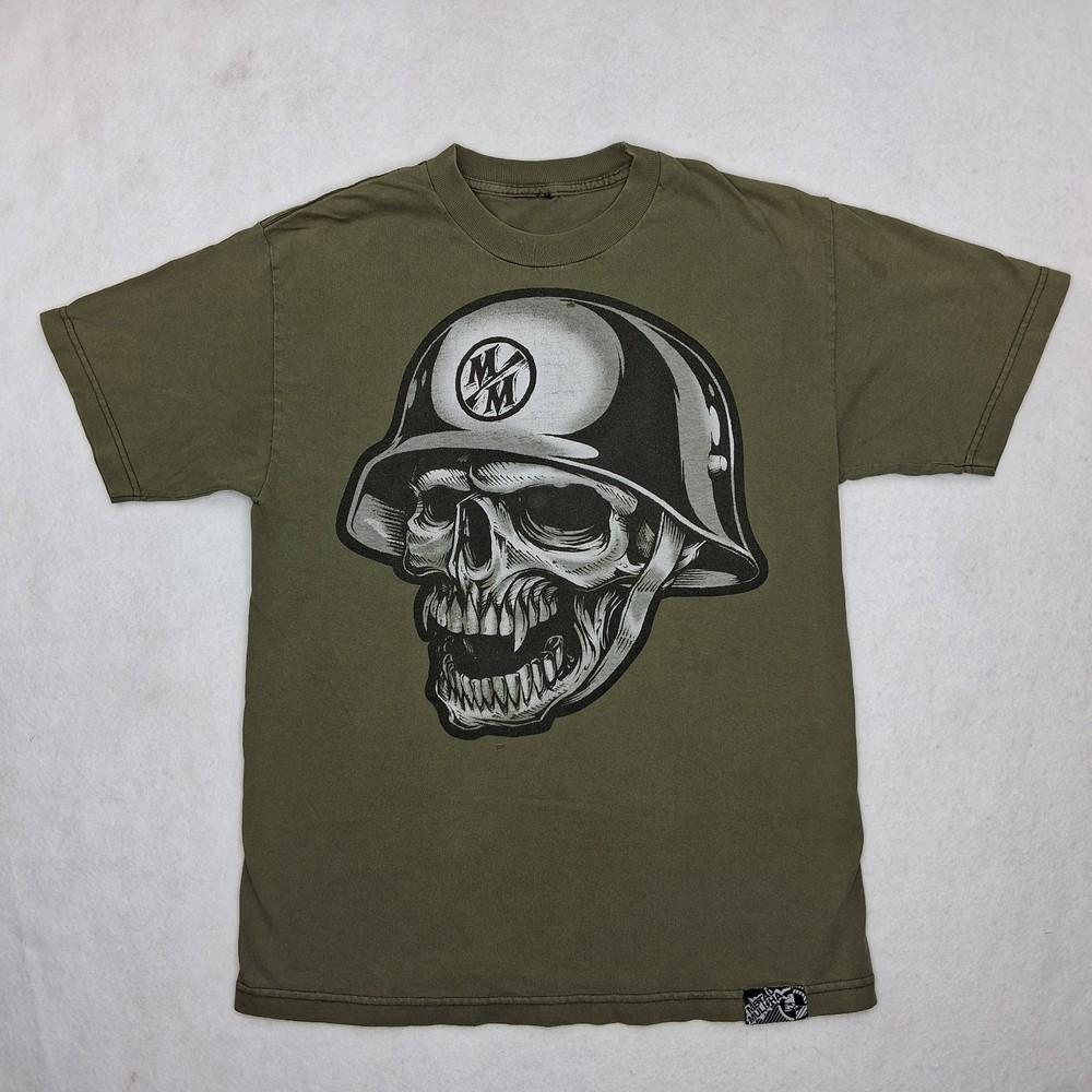 Vintage Metal Mulisha Y2K T-Shirt Mens Medium Green Skull Grunge Thrashed Tee