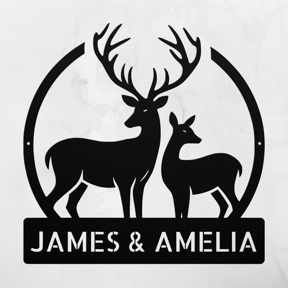 Personalized Mr Mrs Deer Metal Sign Custom Home Decor Gift for Couples