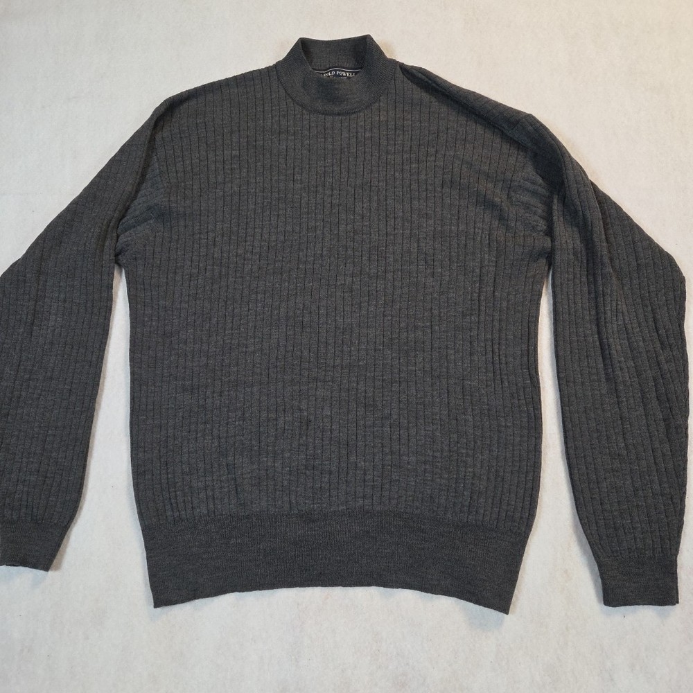 Harold Powell Sweater Men's Size Large Gray Long Sleeve Extra Fine Merino Wool