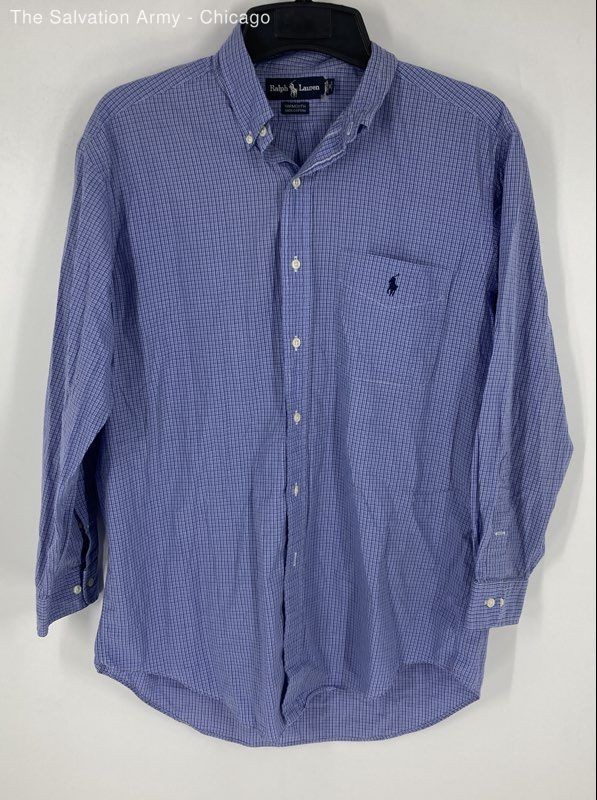 Ralph Lauren Mens Blue Plaid Collared Long Sleeve Button-Up Shirt Size 16