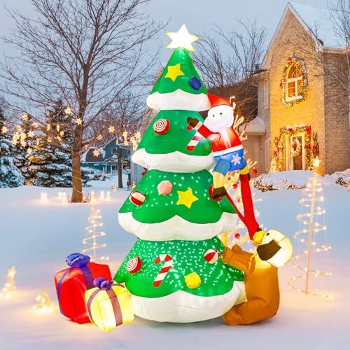 7.9 FT Inflatable 7.9FT Christmas Tree with Santa Claus Dog Gift Boxes