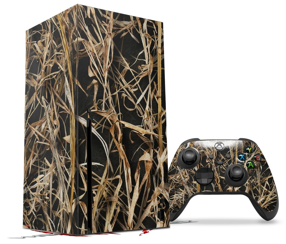 Skin Set for XBOX Series X WraptorCamo Grassy Marsh Camo Dark Gray