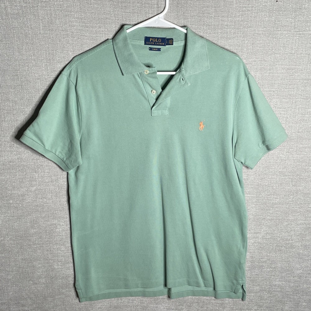 Polo Ralph Lauren Polo Shirt Mens Large Green Custom Slim Fit Flesh Pony Preppy