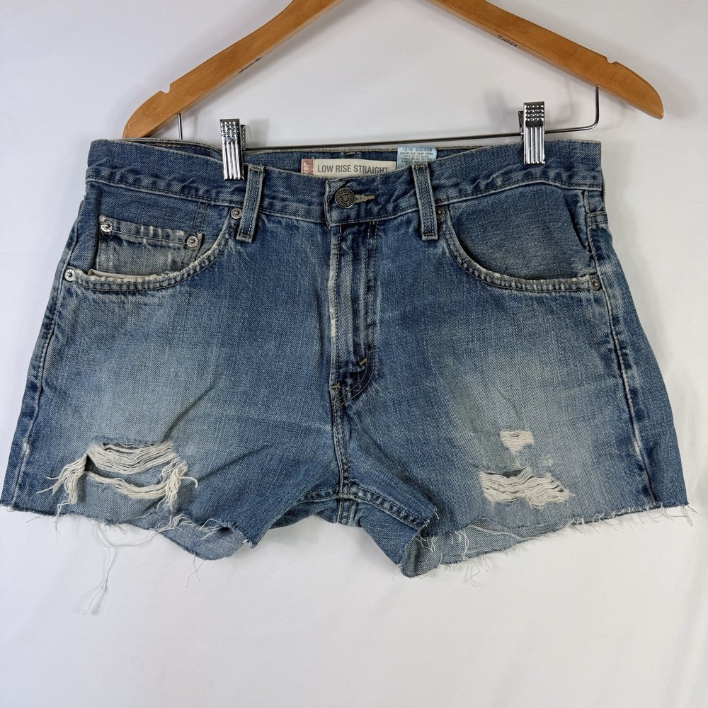 Levi's Shorts Women's 32 Blue Low Rise Cut Off Medium Wash Denim Zip Fly