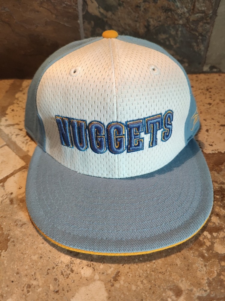 Denver Nuggets Reebok fitted Hat Cap Size 7 5/8 Preowned Blue Yellow White