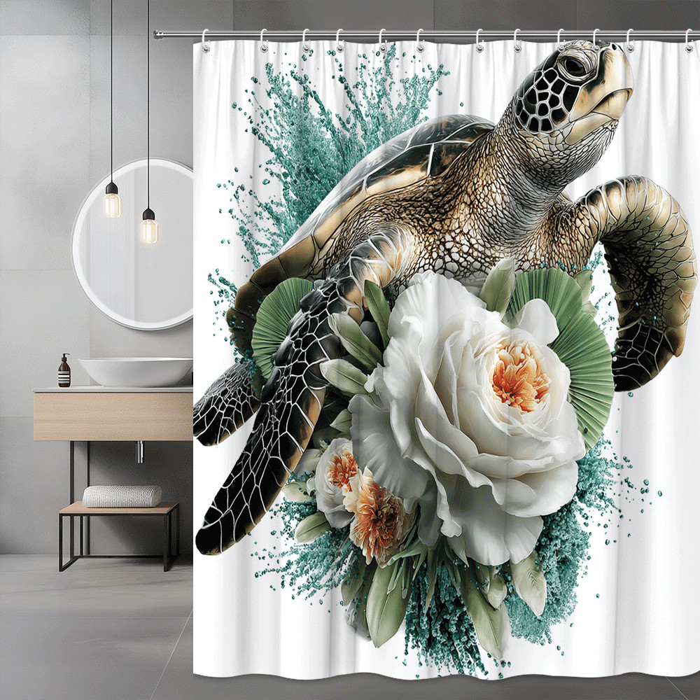 Sea Turtle Floral Shower Curtain, Ocean Animal Print