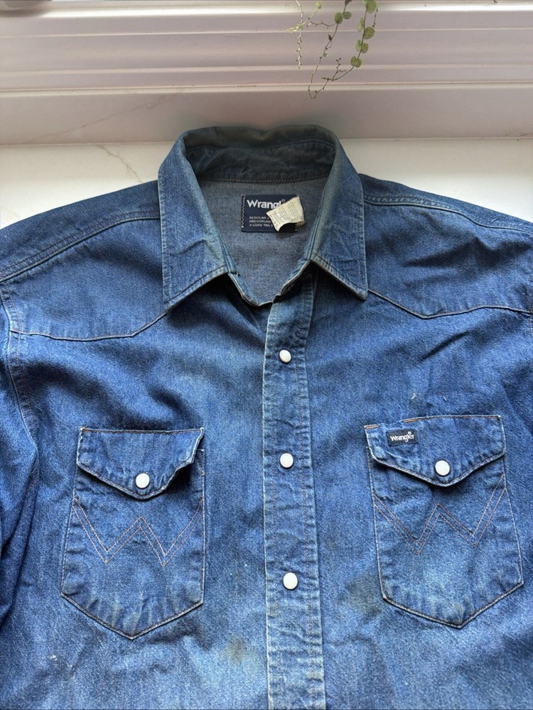 Title: Vintage Wrangler Pearl Snap Denim Shirt - Size 17-34 XL