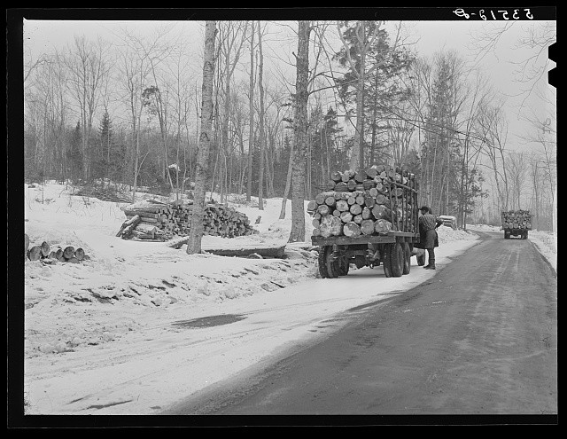 Littleton New Hampshire 1940 Hauling Wood to Paper Mills Logging Truck