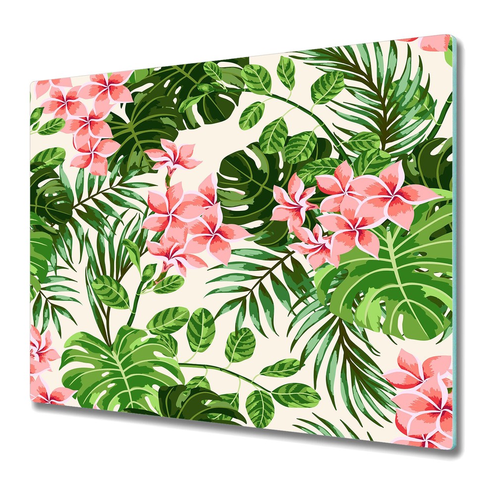Glass Kitchen Chopping Board Bright Hawaii Watercolour Leaves Floral 60x52