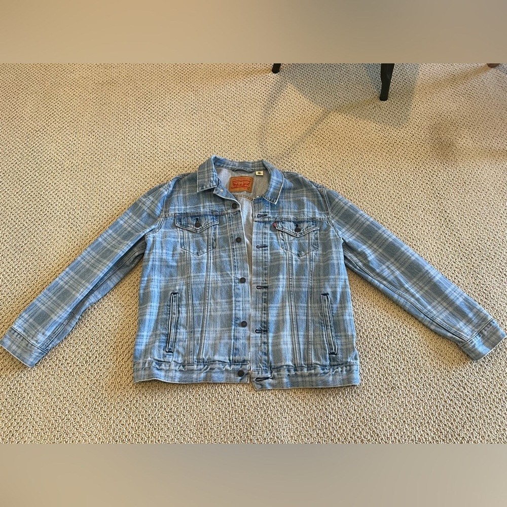 Levi Denim Jean Jacket, Plaid, Blue, Checkered, Size XXL, Men’s, Unisex, Fitted