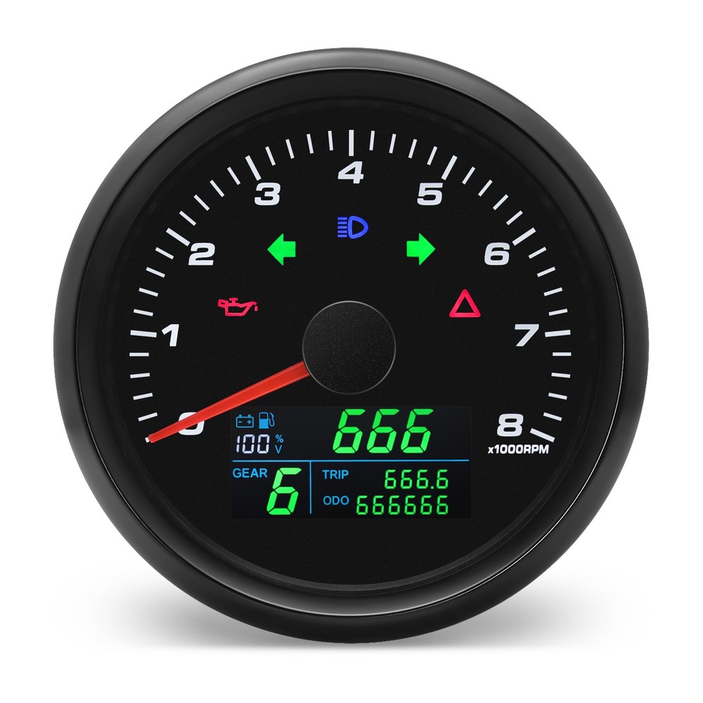 85mm 3-in-1 Motorcycle GPS Speedometer with Tachometer Fuel Gauge MPH Km/H LCD Display