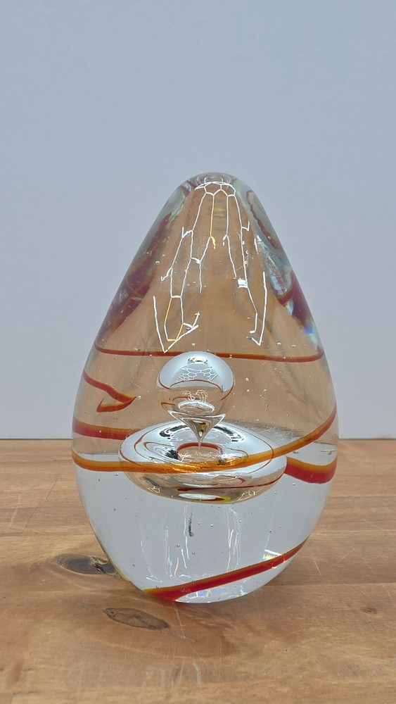 Vtg Art Glass Egg Shaped Hand Blown Murano Style Paperweight Figurine Orange