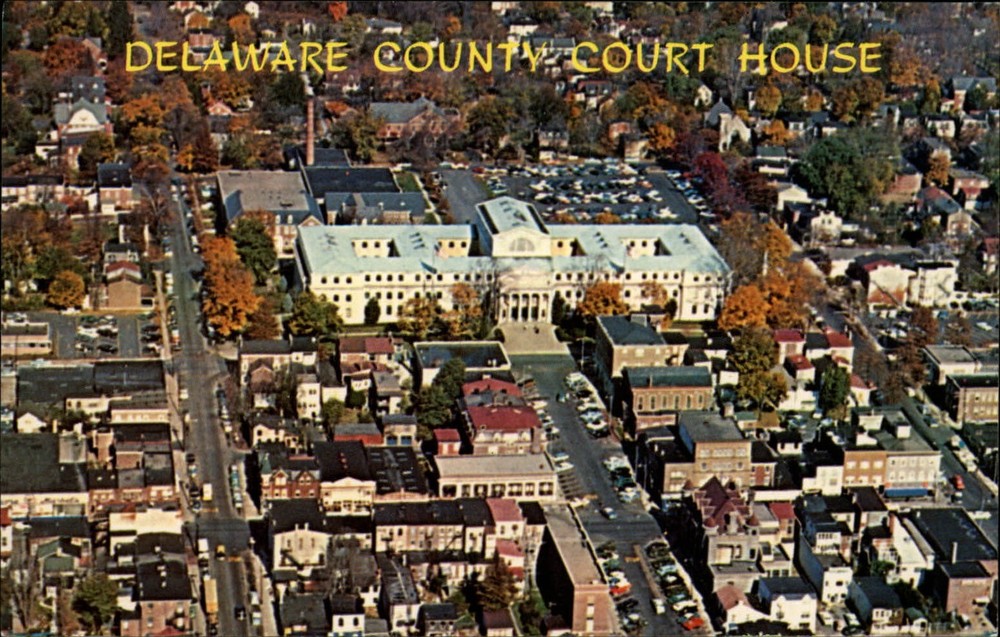 Delaware County Court House ~ Media Pennsylvania ~ aerial 1950s vintage postcard