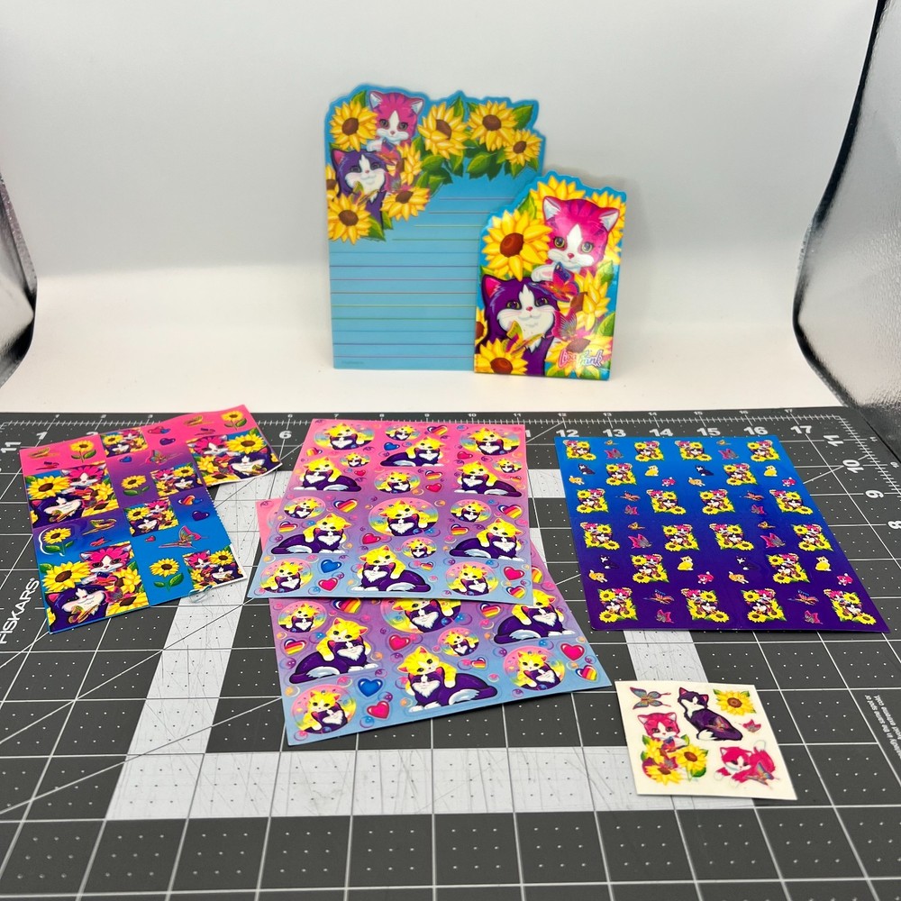 Vintage Lisa Frank Stationery Lot Sunflower Kittens Stickers Memo Pad Paper 90s