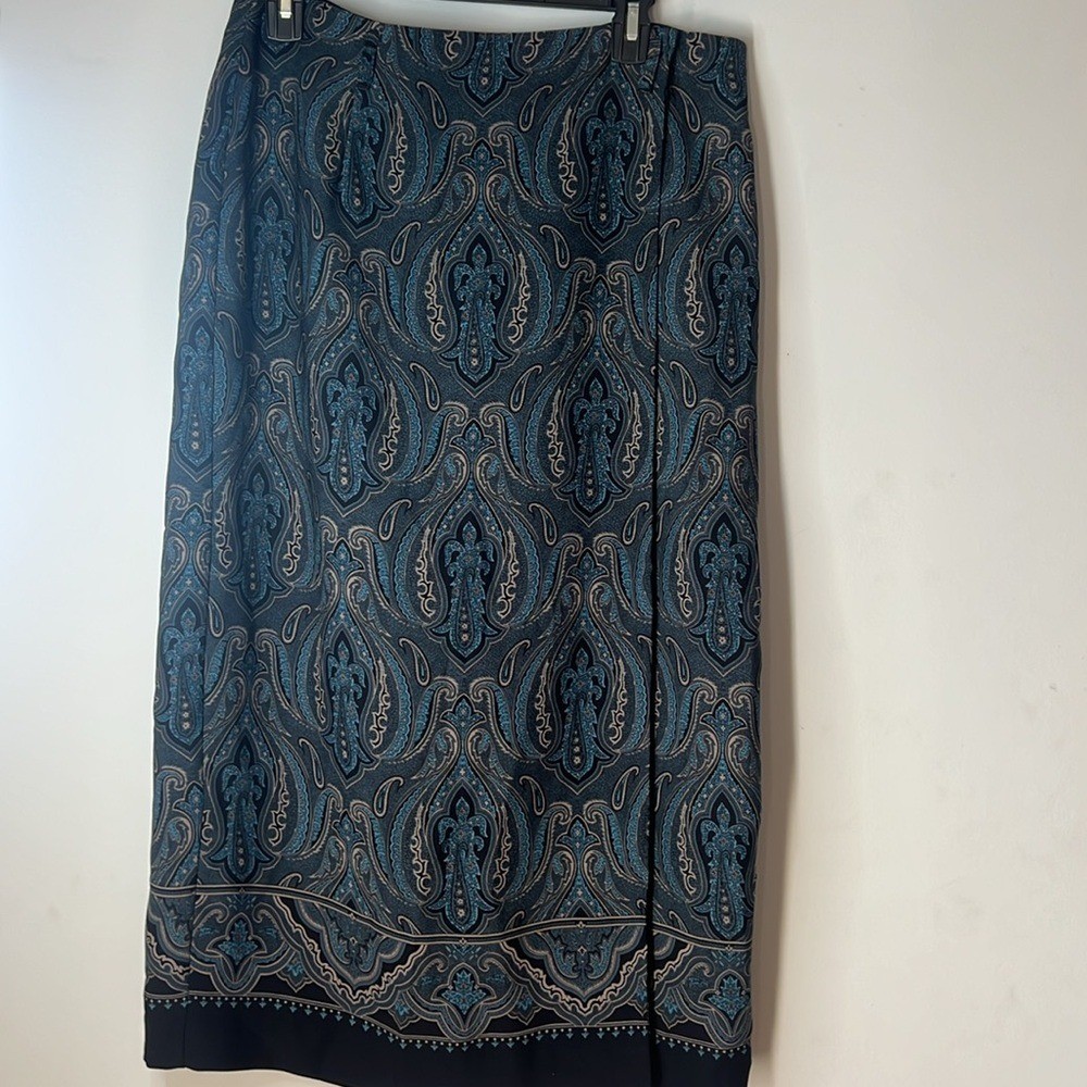 Jones New York Country Womens Petite Vintage Blue Paisley Wrap Around Long Skirt
