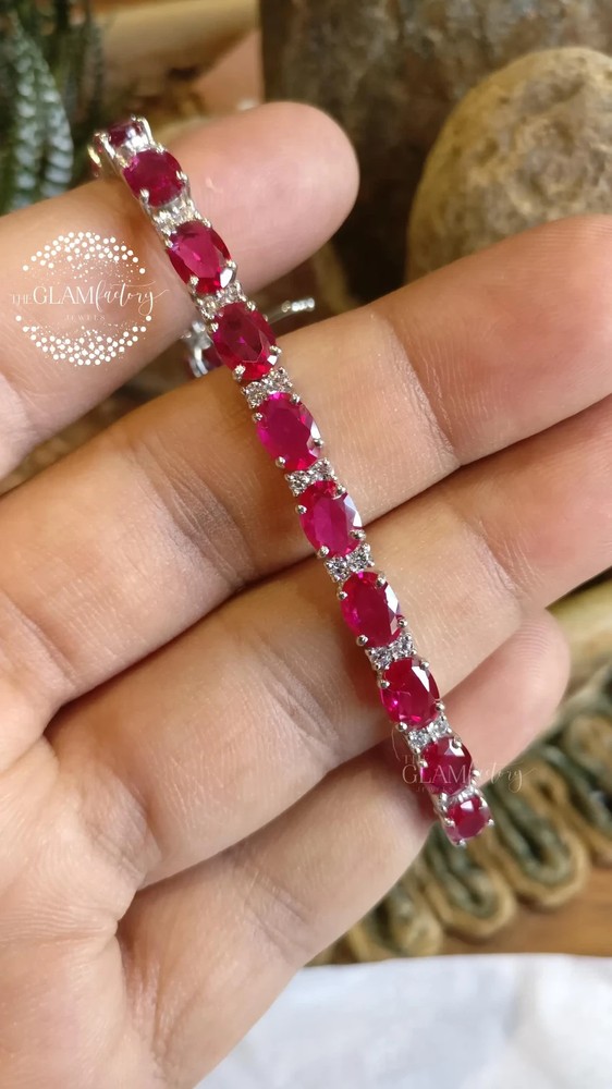 16.00 Ct Oval Cut Natural Ruby Diamond Tennis Bracelet 14K White Gold 7.5 Inch