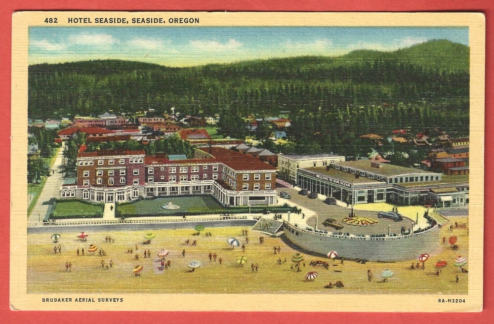 HOTEL SEASIDE, SEASIDE, OREGON – Promenade & Turn-a-Round - 1938 Linen Postcard