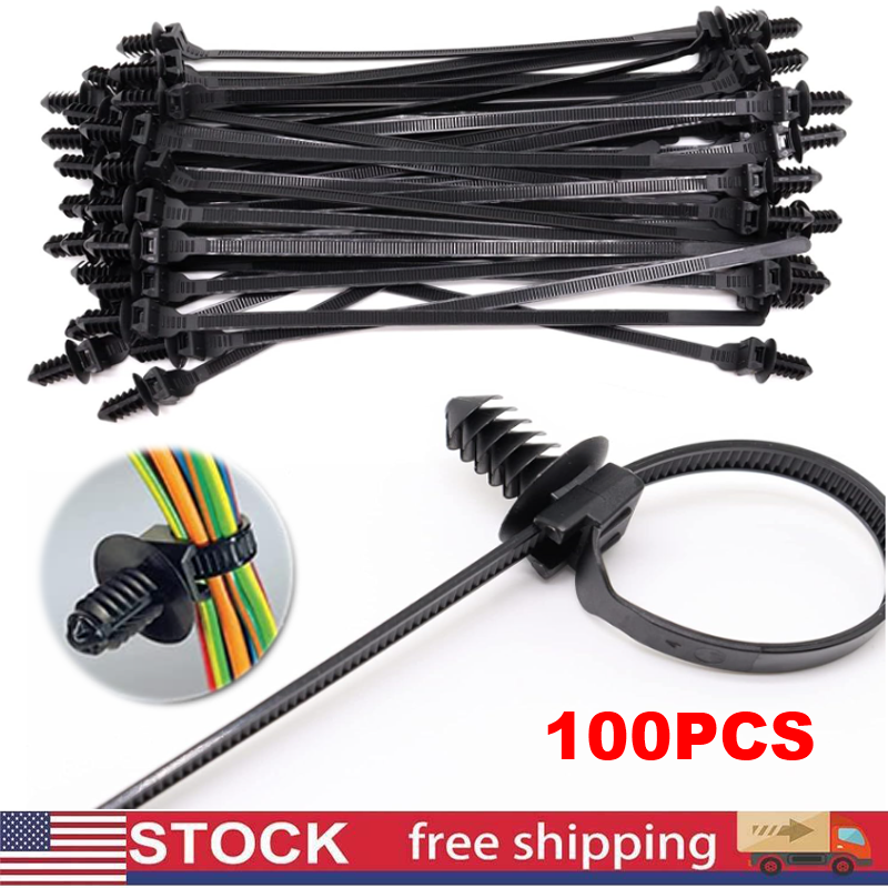 100Pcs Push Mount Zip Ties for Car Wire Harness Automotive Cable Fasteners