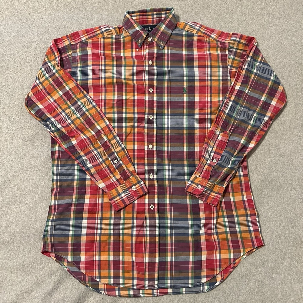 Ralph Lauren Shirt Men’s Medium Oversized Madras Plaid Blake Christmas Holiday