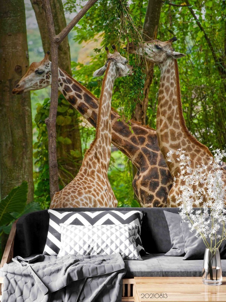 3D Green Forest Animal Giraffe Wall Murals Wallpaper Murals Wall Sticker