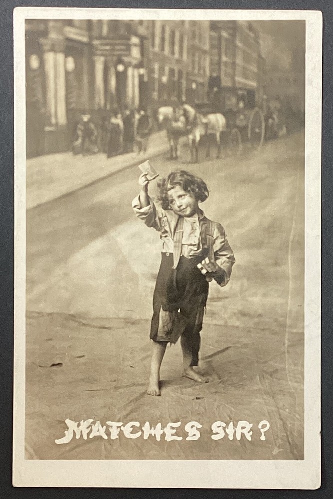 Child Matches Sir Real Photo Vintage RPPC Postcard Posted 1909 Antique