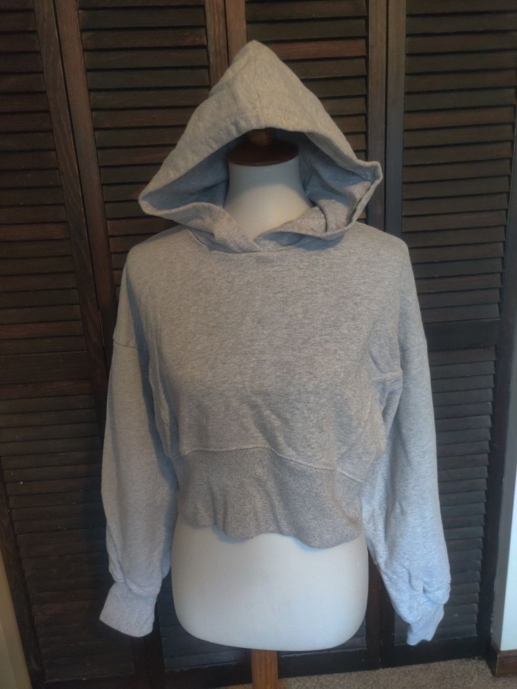 Offline By Aerie Women's Heather Gray Cropped Hoodie Pullover Size Large