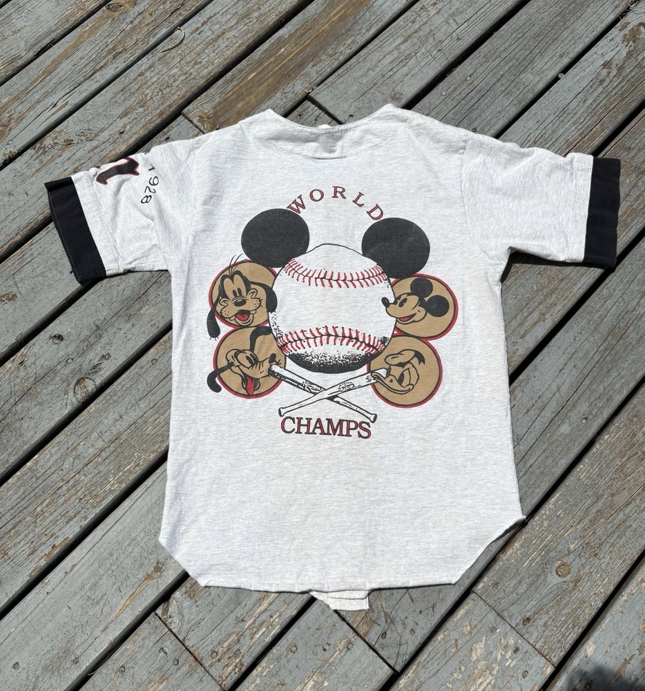 Vintage Disney Mickey Mouse Goofy Baseball Jersey Tee Shirt 90s Gray Button Up