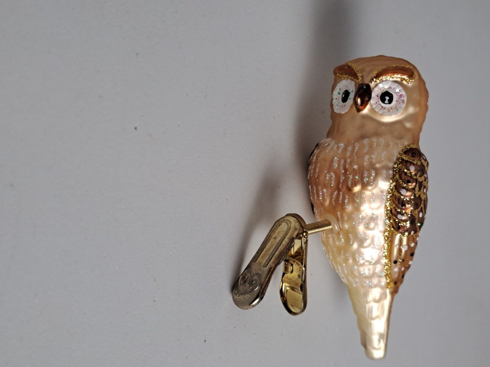 Old World Christmas OWC Blown Glass Glittery OWL Clip Ornament- No Feather Tail