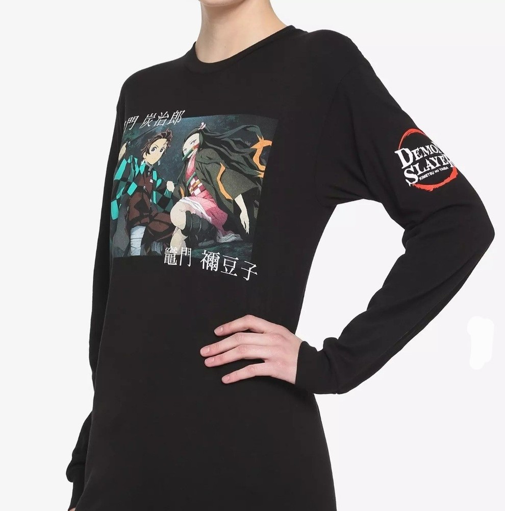 Demon Slayer Tanjiro and Nezuko Anime Long Sleeve Black Shirt Size S Adult Anime