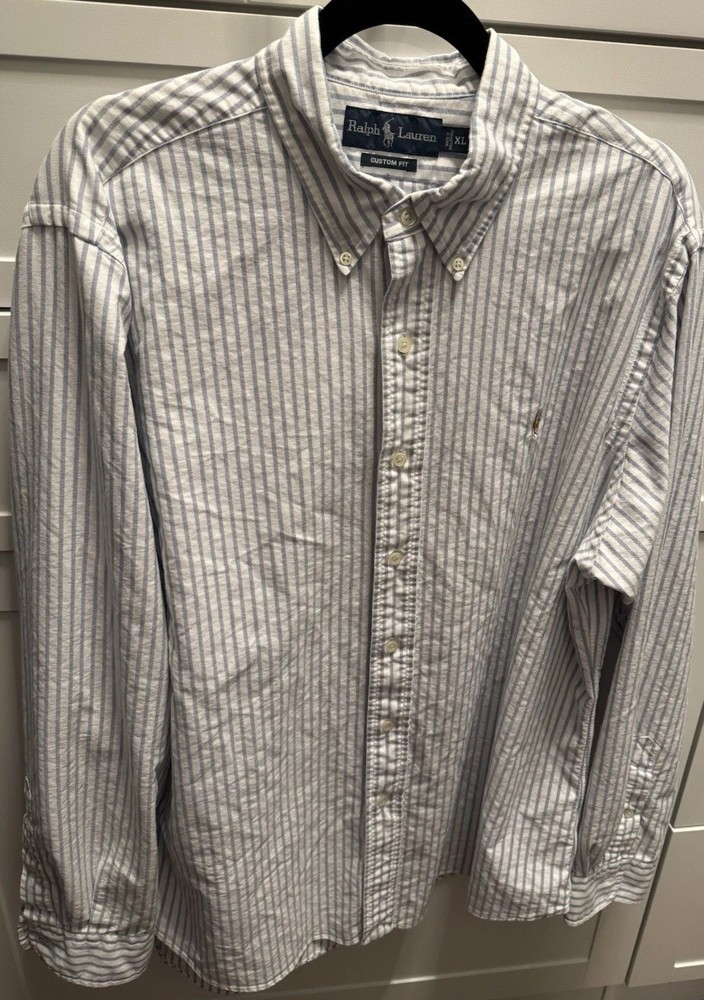 Ralph Lauren Custom Fit Blue and White Striped Button-Down Shirt Men's XL