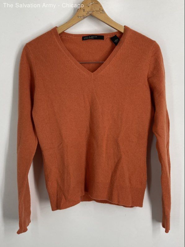 Lord & Taylor Womens Orange Cashmere Long Sleeve V-Neck Pullover Sweater Size XS