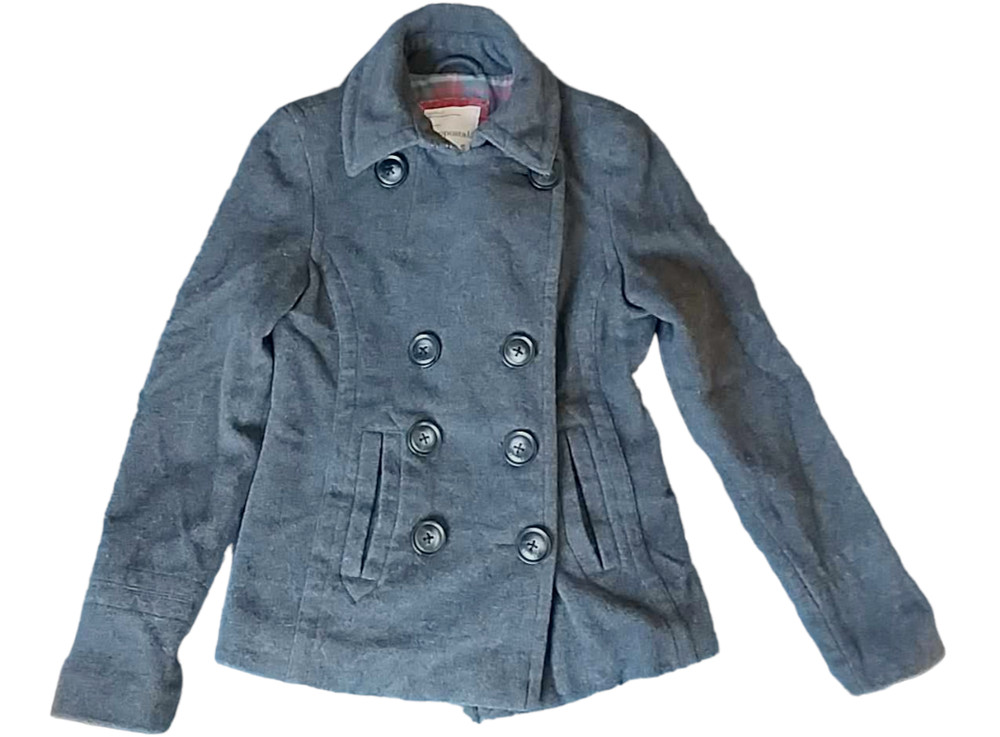 Aeropostale Womens Double Breasted Peacoat Jacket Coat Poly Wool Gray Size S/P