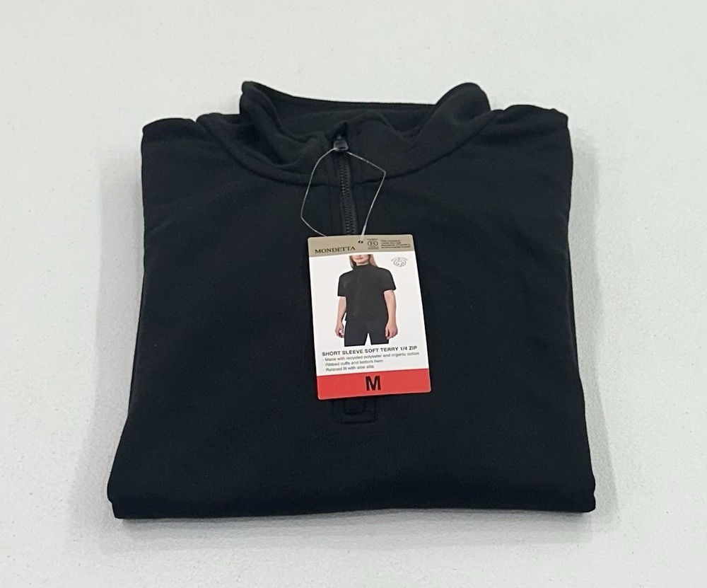 Mondetta Women's Short Sleeve Soft Terry 1/4 Zip Shirt, Black, Size M
