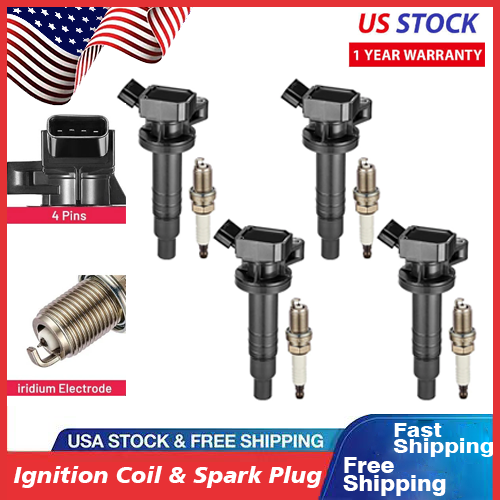 4PCS Ignition Coil & Iridium Spark Plug For Toyota Corolla Matrix 1.8L UF247 NEW
