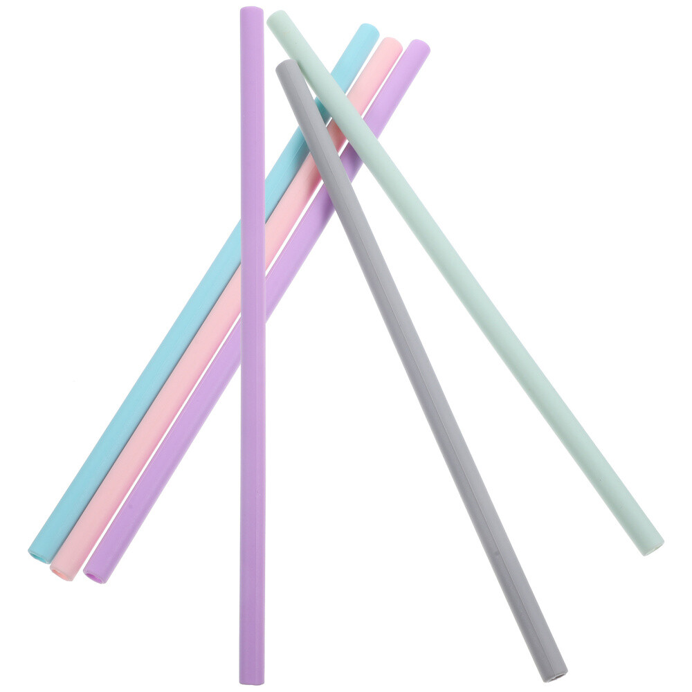 6 Pcs Cups Lid Silicone Straight Straw Recyclable Colored Tube (Style 1)