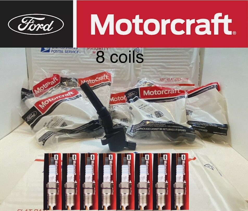 OEM 8Set Motorcraft Ignition Coil DG508 &Spark Plug SP479 For Ford F150 4.6 5.4L