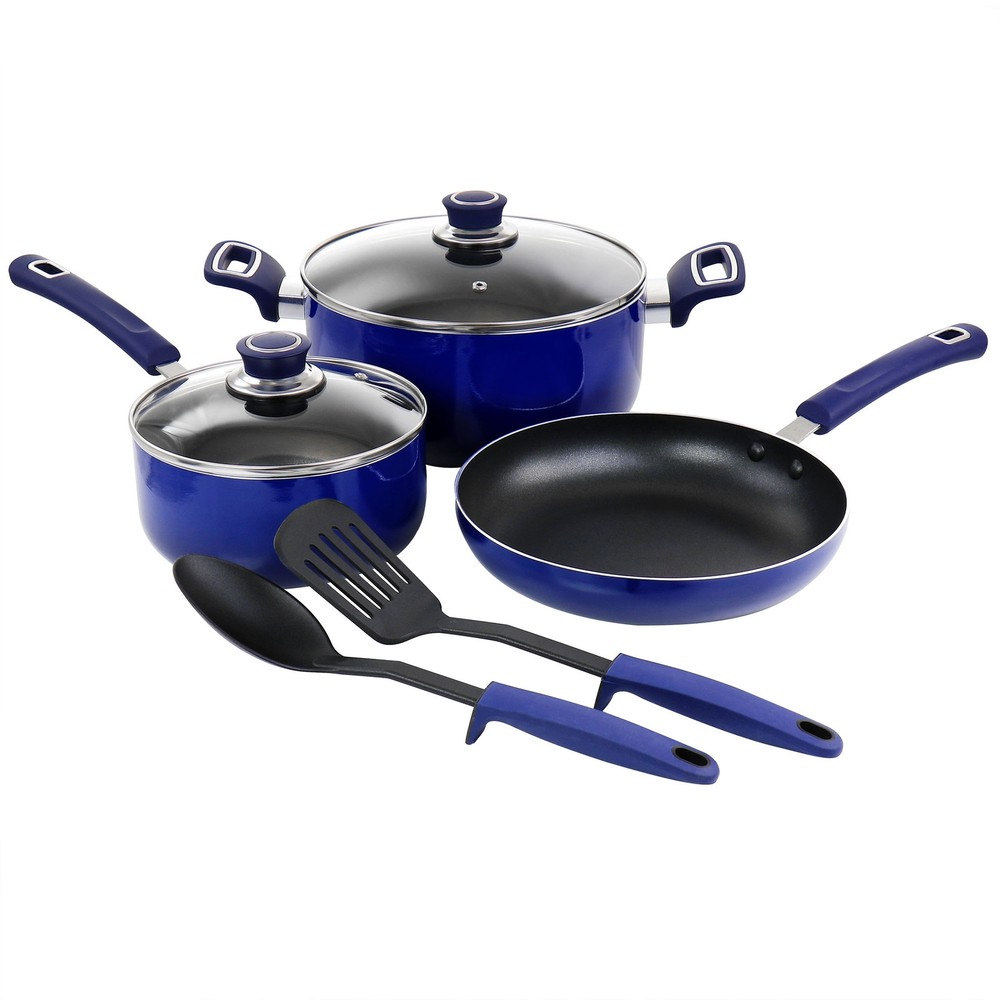 Oster 7 Piece Non Stick Aluminum Cookware Set in Blue Blue