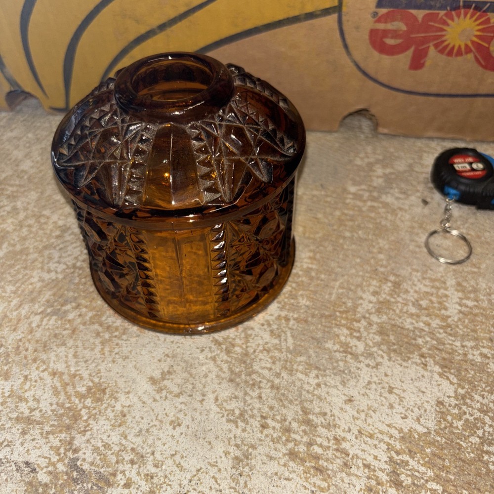 Vintage Indiana Glass Large Golden Amber Stars And Bars Fairy Lamp top only