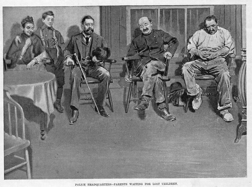 POLICE HEADQUARTERS, PARENTS WAITING FOR LOST CHILDREN