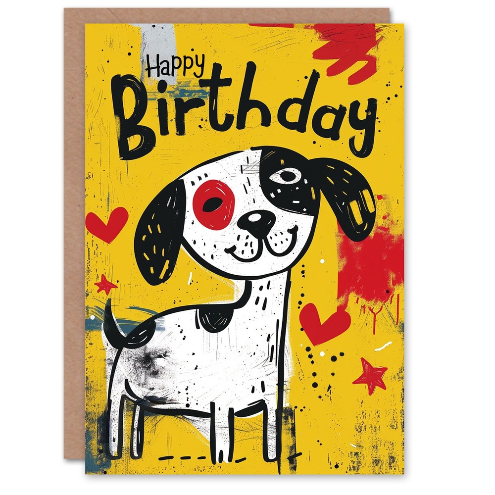 Cute Puppy Love Hearts Dog Lover Kids Birthday Card Drawing