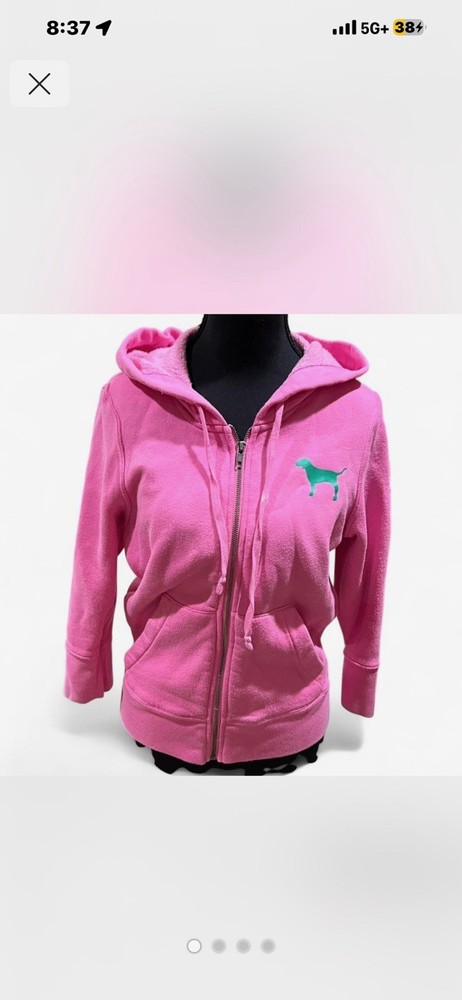 Victoria’s Secret PINK Y2K Zip Hoodie Pink Dog Logo Sleeve Graphic Small
