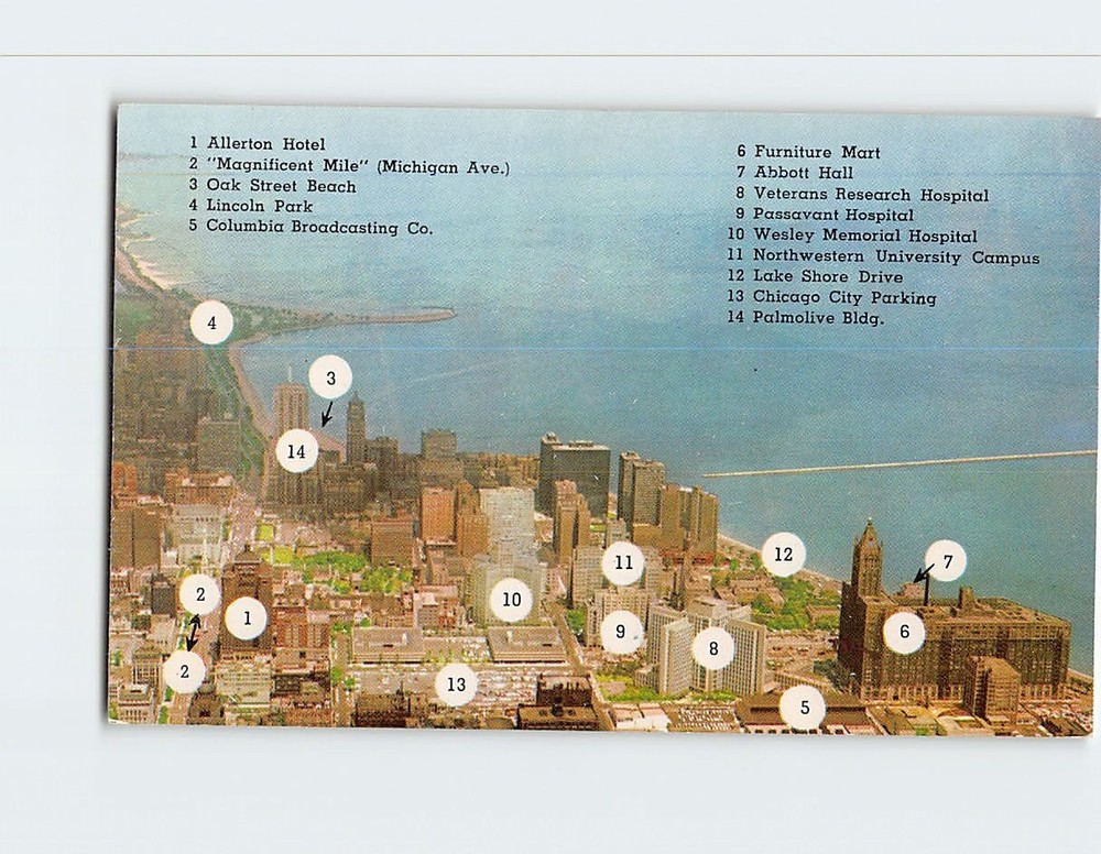 Postcard Aerial View North Side of Chicago Illinois USA