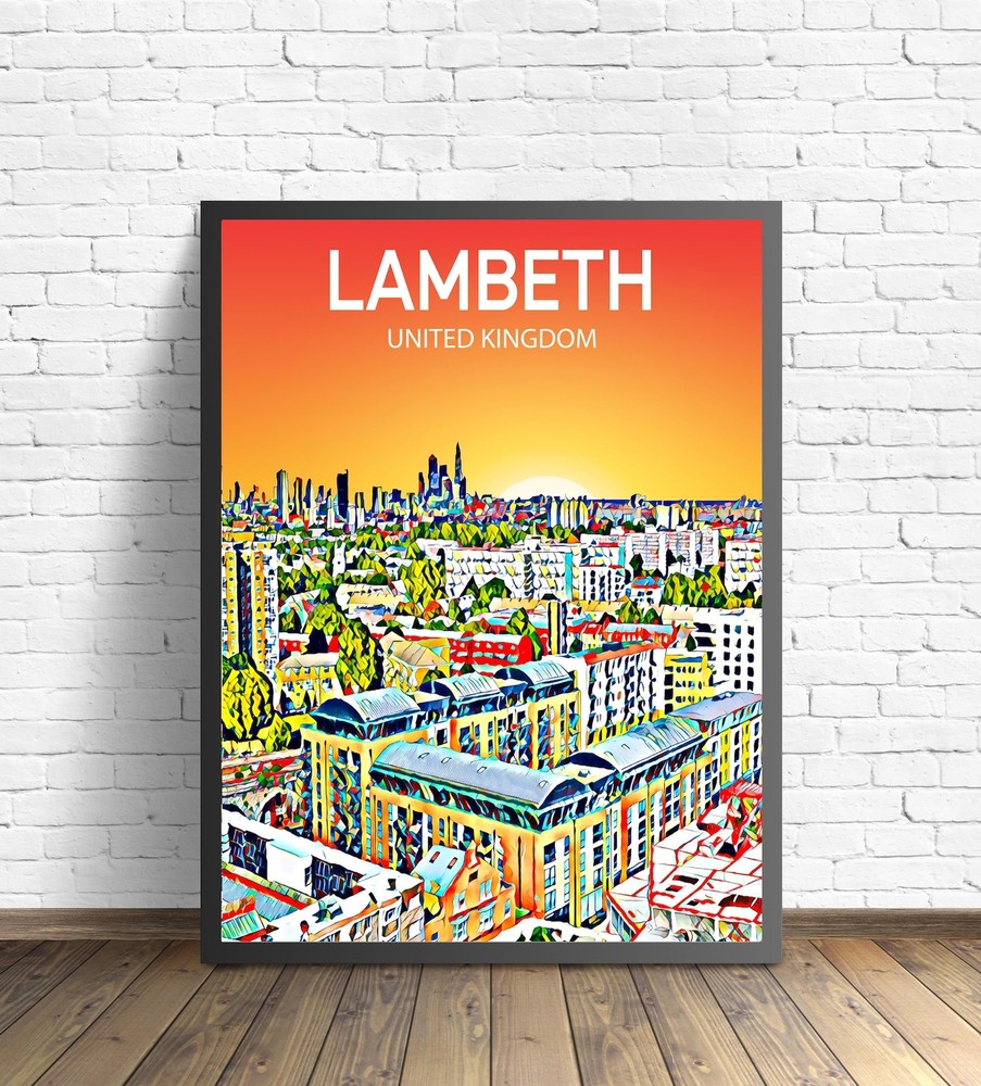 Lambeth London Art Poster Sunset Night Poster Art Print Lambeth City Modern