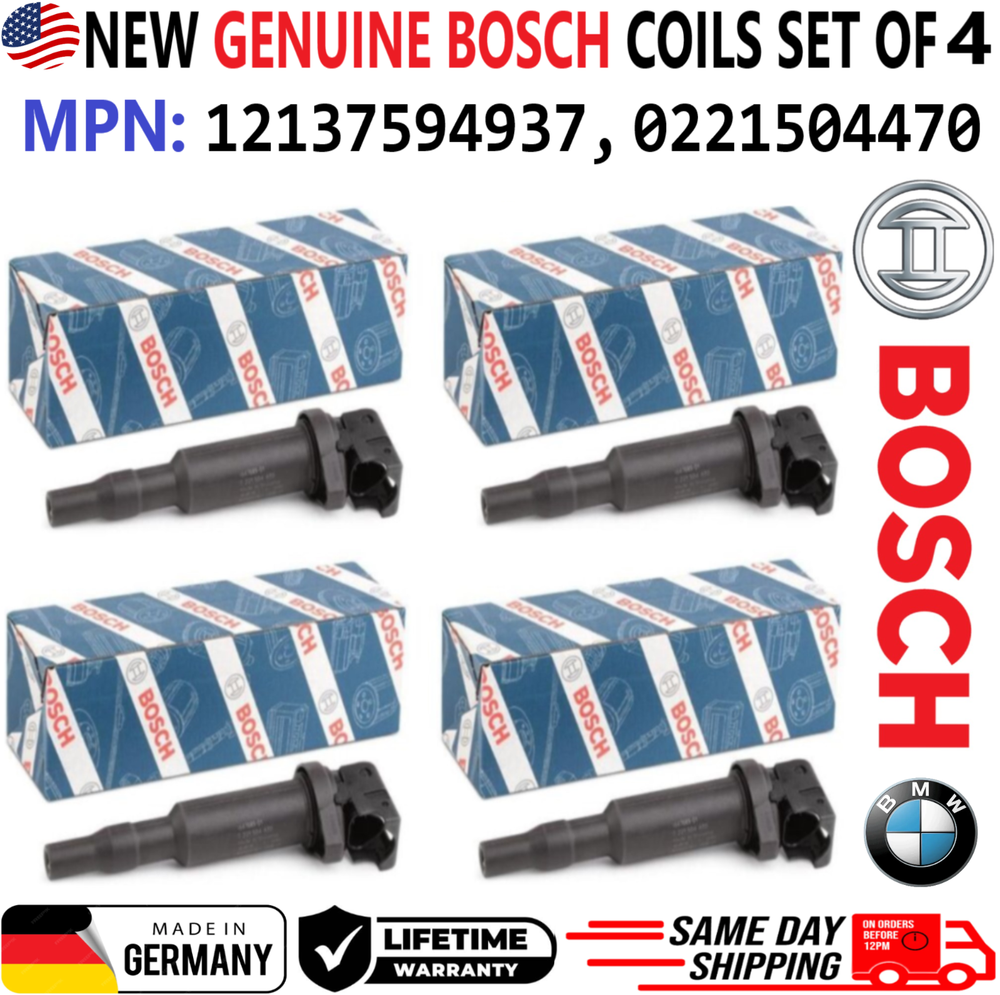 NEW GENUINE BOSCH x4 Ignition Coils For 2011-2018 BMW 2.0L 3.0L 4.4L, 0221504470
