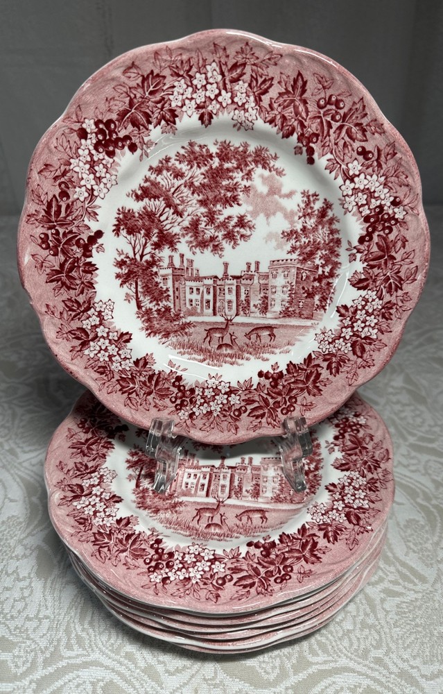 J&G Meakin Romantic England 6.75” Red Bread Plates English Ironstone Set Of 8