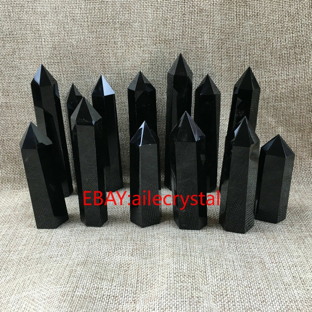 2.2LB Natural Obsidian Quartz Obelisk Wand Set for Healing Practices Includes 12 Crystal Points for Energy and Chakra Work