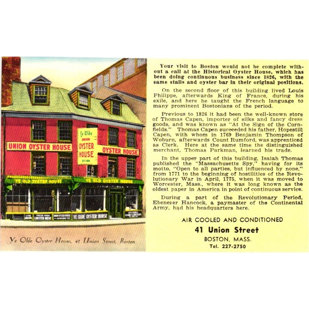 Union Oyster House Boston Massachusetts Vintage Lusterchrome Postcard Unposted